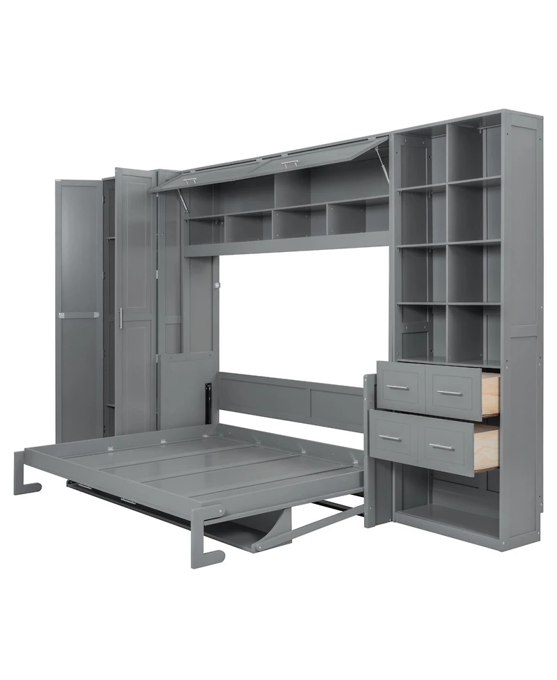 Streamdale Furniture Queen Size Murphy Bed Wall Bed with Closet Drawers and Shelves