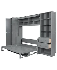 Streamdale Furniture Queen Size Murphy Bed Wall Bed with Closet Drawers and Shelves