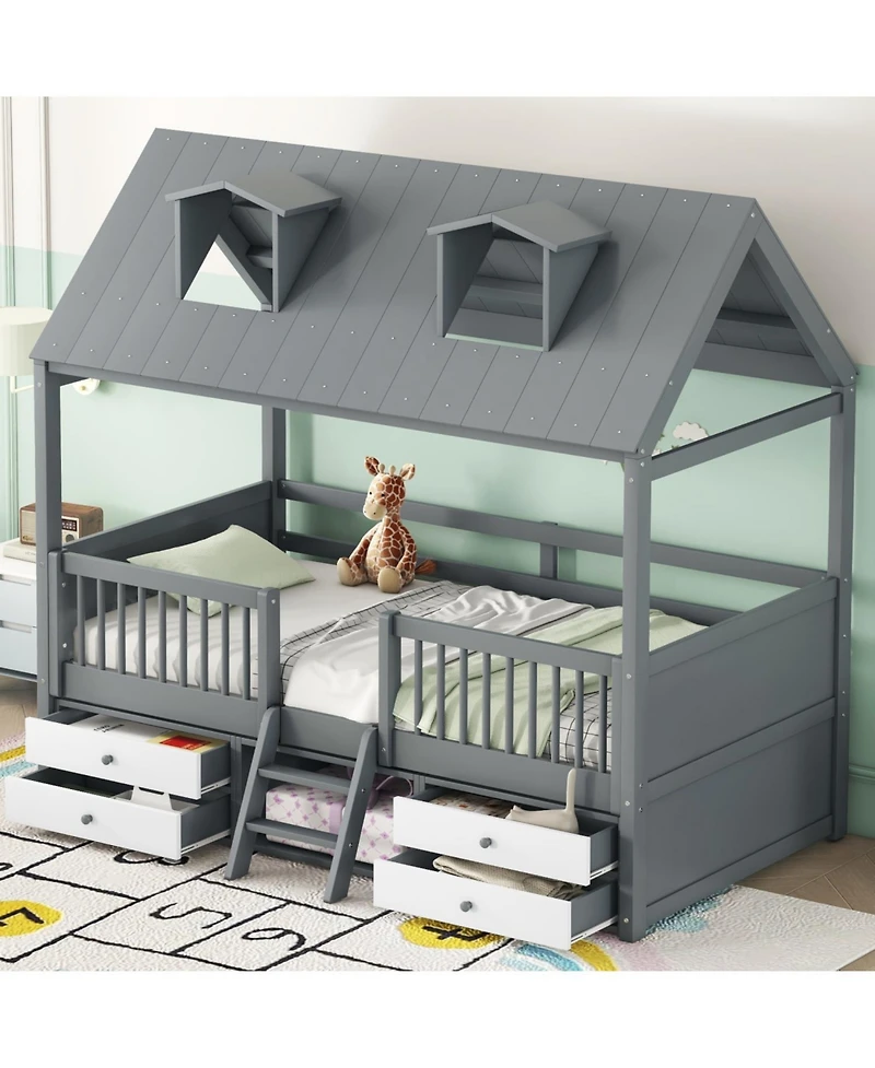 Streamdale Furniture Twin Size Wood Bed House Bed Frame