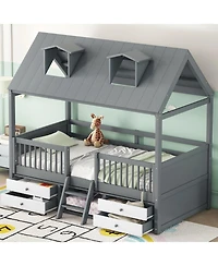 Streamdale Furniture Twin Size Wood Bed House Bed Frame