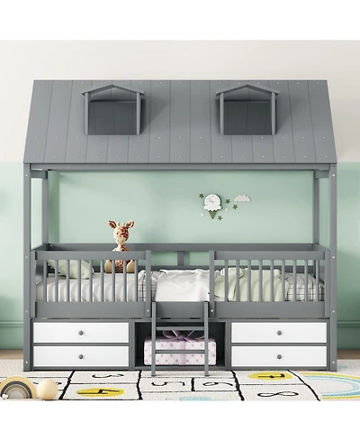 Streamdale Furniture Twin Size Wood Bed House Bed Frame