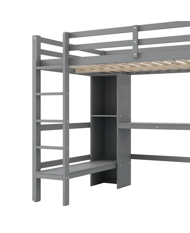 Streamdale Furniture Full Size Loft Bed with Multifunction Shelves and Under-bed Desk