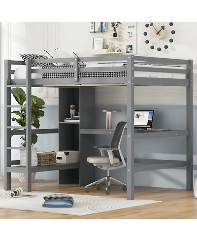 Streamdale Furniture Full Size Loft Bed with Multifunction Shelves and Under-bed Desk