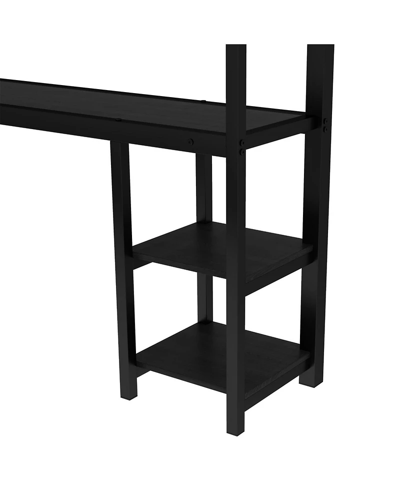 Streamdale Furniture Queen Over Twin Xl Bunk Bed with Desk Led & Usb Black