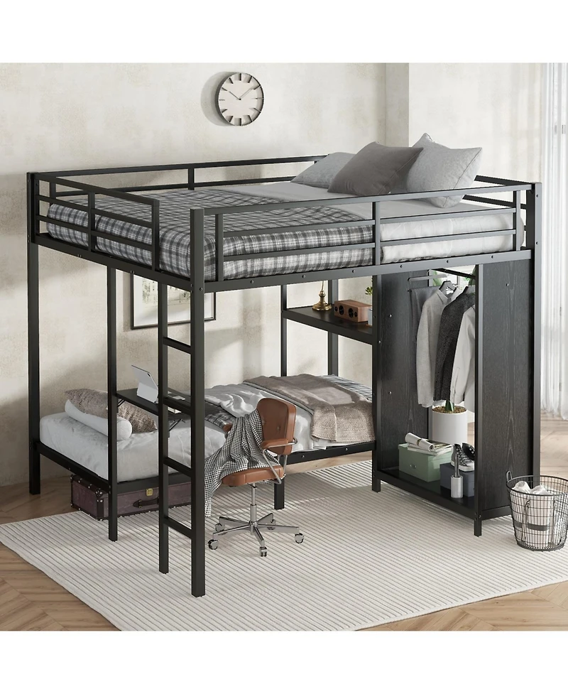 Streamdale Furniture King/Twin Xl Bunk Bed with Wardrobe & Desk - Black