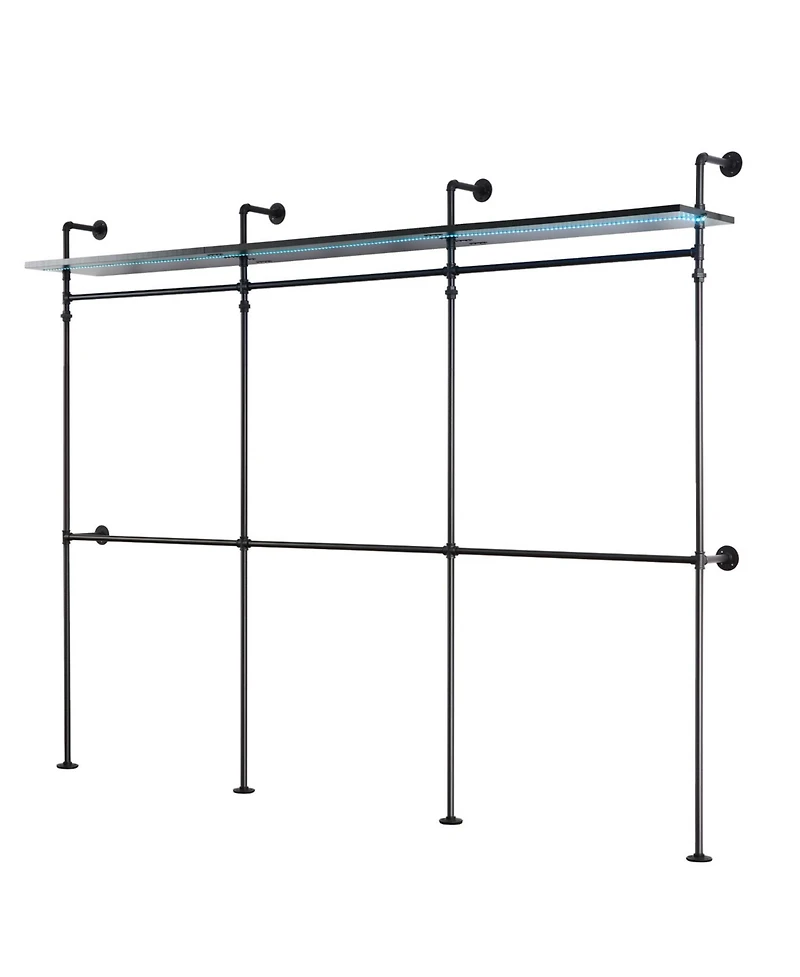 Streamdale Furniture Industrial Pipe Clothing Rack w/ Led & Shelves