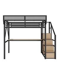 Streamdale Furniture Full Loft Bed with Desk Stairs Light & Charging - Black