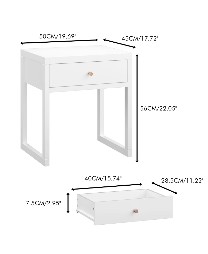 Streamdale Modern White Nightstand with Drawer & Wood Knob