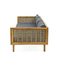 Streamdale Acacia Wood Outdoor Daybed with Rattan Armrests