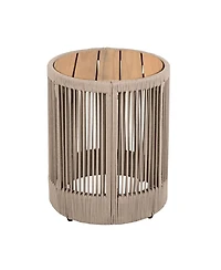 Streamdale Rattan Rope & Acacia Wood Side Table - Outdoor Patio Balcony