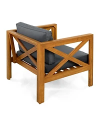 Streamdale Furniture Acacia Wood Club Armchairs (Set of 2), Teak Finish, Dark Grey Cushions