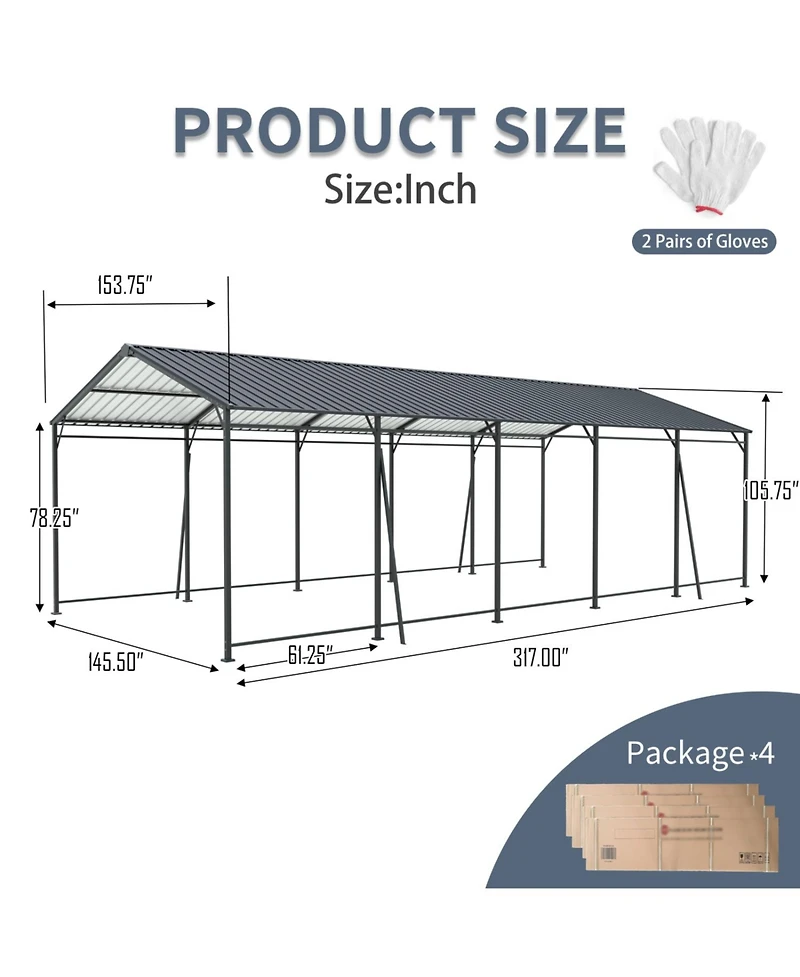 Streamdale Furniture Streamdale Heavy Duty 13x26.5 Ft Steel Carport Garage