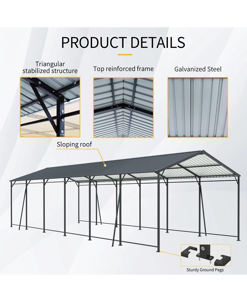 Streamdale Furniture Streamdale 12x32 Ft Heavy Duty Galvanized Steel Carport Garage