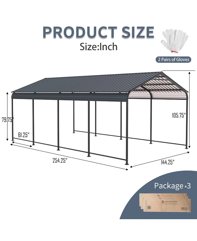 Streamdale Furniture 12x21 Ft Heavy Duty Galvanized Steel Carport