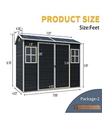 Streamdale Furniture 8x4 Outdoor Storage Shed, Two-Window, Double-Door, Black (W540S00046)
