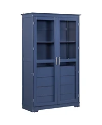 Streamdale Furniture Blue Kitchen Pantry Cabinet with Glass Doors & Drawers