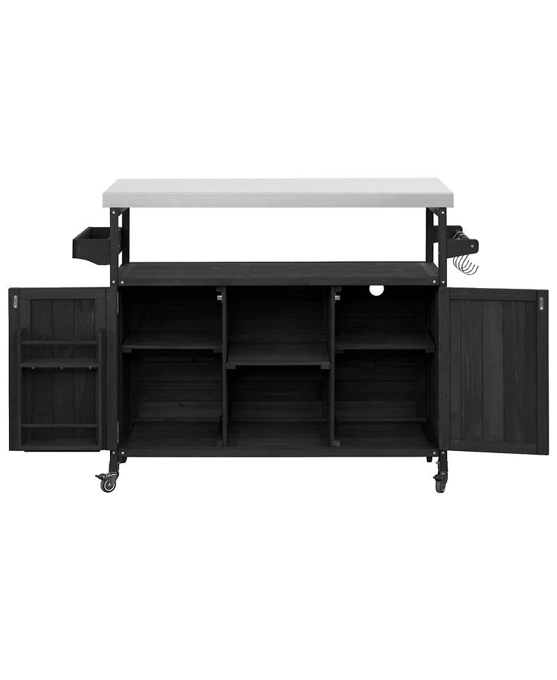 Streamdale Furniture Streamdale Outdoor Kitchen Island Rolling Bar Cart Grill Table Black