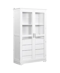 Streamdale Kitchen Pantry Cabinet with Glass Doors & Drawers - White