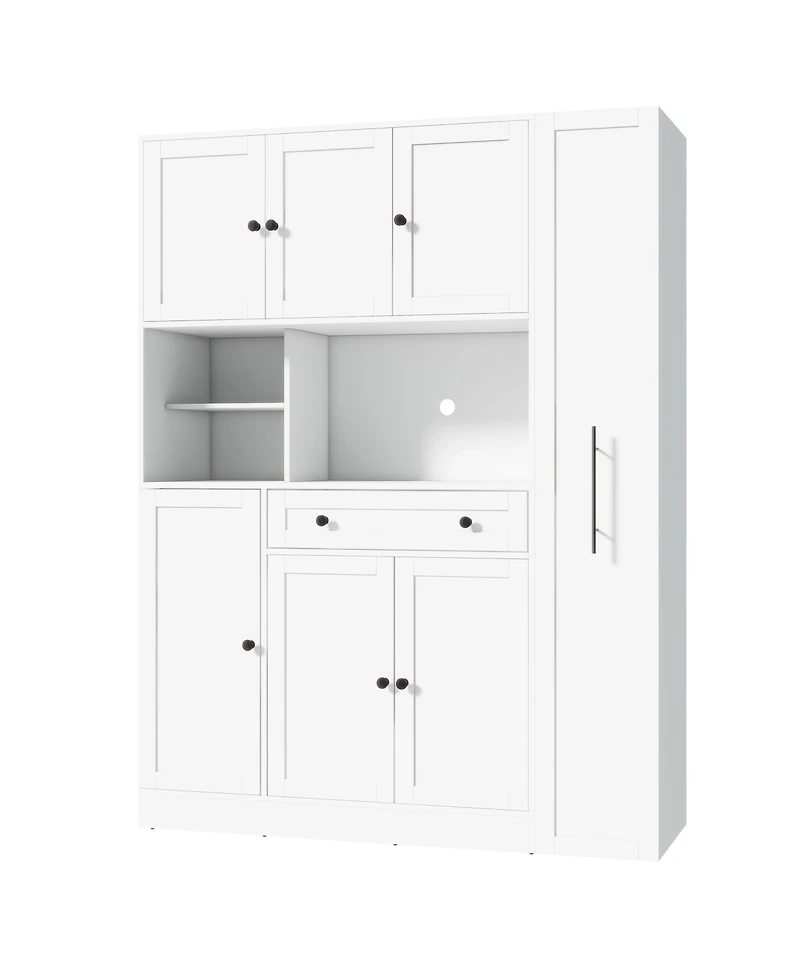 Streamdale White Buffet with Hutch & Pull-Out Side Cabinet