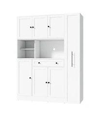 Streamdale White Buffet with Hutch & Pull-Out Side Cabinet