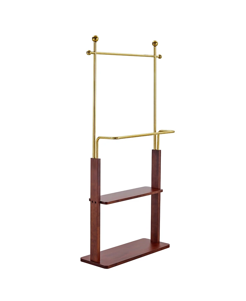 Streamdale Furniture Golden Steel & Walnut Coat Rack - Double Layer, Cabinet, 68.9"