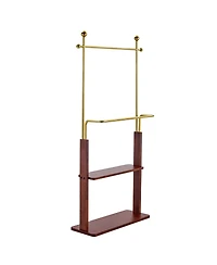 Streamdale Furniture Golden Steel & Walnut Coat Rack - Double Layer, Cabinet, 68.9"