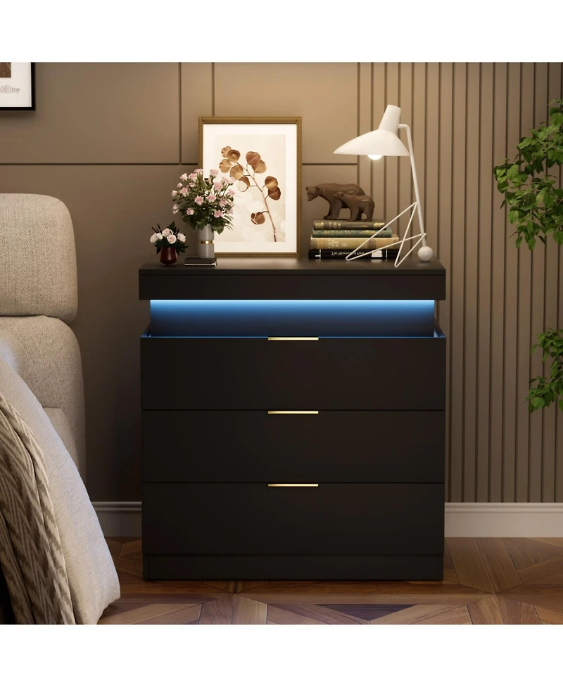 Streamdale Furniture Nightstand with Charging, Led, Sliding Top, Drawers