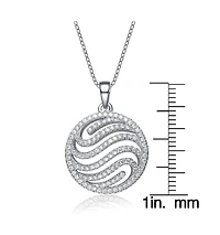 Cubic Zirconia Sterling Silver White Gold Plated Swirl Design Round Drop Pendant