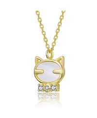 GiGiGirl 14K Gold Plated with Mother Of Pearl & Clear Cubic Zirconia Cat Pendant Necklace For Kids