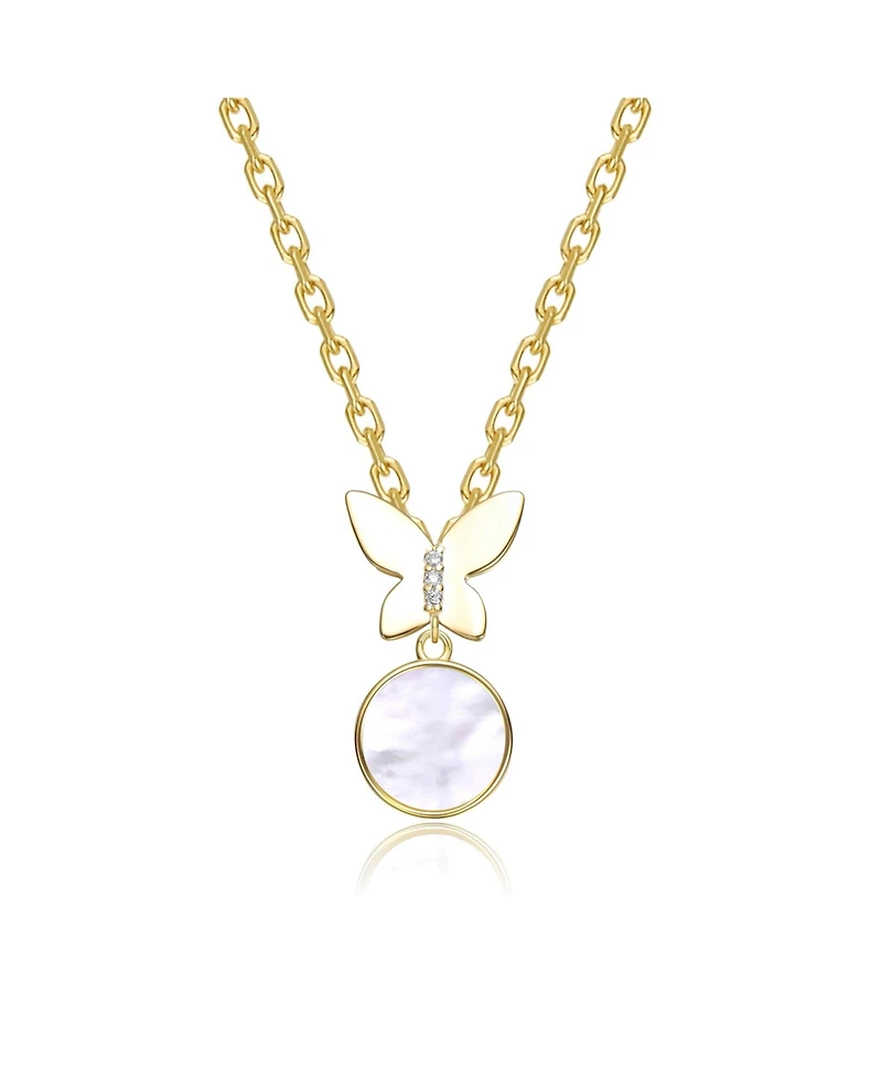 GiGiGirl 14K Gold Plated With Mother of Pearl & Elegant Butterfly Pendant Necklace