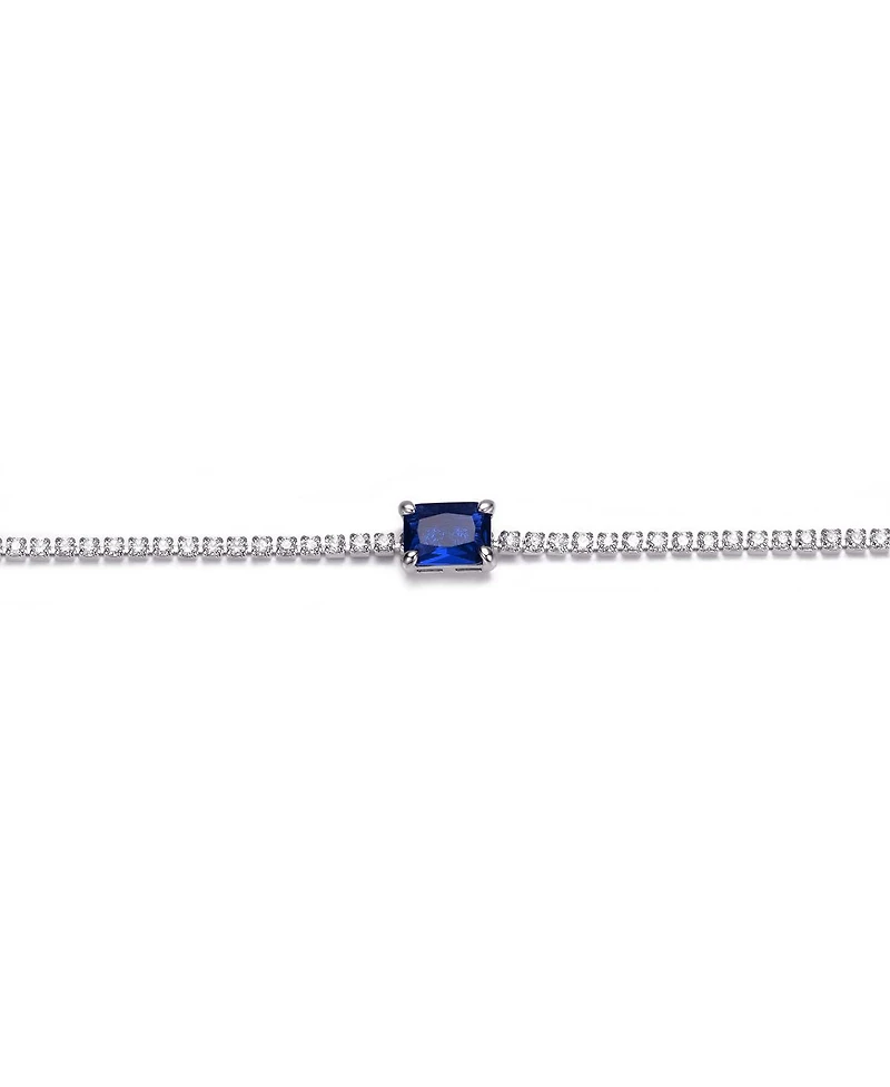 Genevive Sterling Silver White Gold Plated with Colored Cubic Zirconia Thin Chain Bracelet