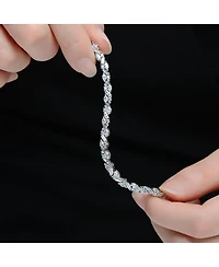 Genevive Sterling Silver White Gold Plated with Clear Cubic Zirconia Mosaic Pattern Statement Bracelet