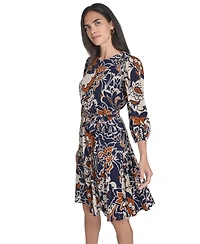 Jessica Howard Petite Jewel Neck Belted Fit and Flare Godet Dress