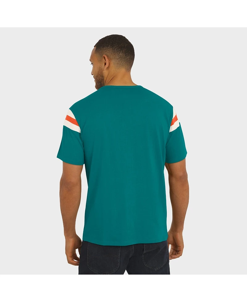 Darius Rucker Collection by Fanatics Men's Aqua Miami Dolphins Distressed Throwback Shoulder Stripe T-Shirt