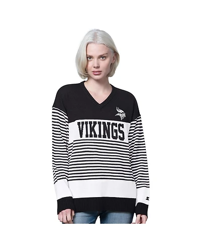 Starter Women's Black Minnesota Vikings No Huddle Striped Sweater