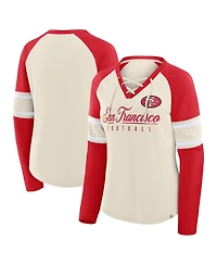 Fanatics Women's Cream/Scarlet San Francisco 49ers Hometown Gridiron Hero Raglan Lace-Up V-Neck Long Sleeve T-Shirt