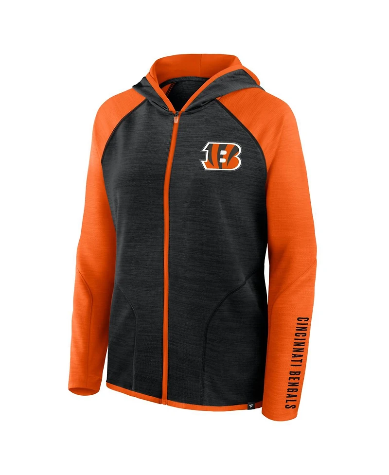 Fanatics Women's Black/Orange Cincinnati Bengals Redzone End Around Pass Raglan Full-Zip Hoodie