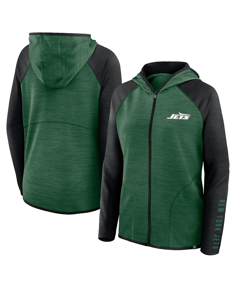 Fanatics Women's Green/Black New York Jets Redzone End Around Pass Raglan Full-Zip Hoodie
