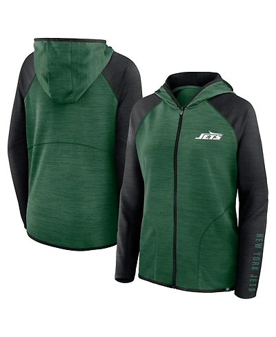 Fanatics Women's Green/Black New York Jets Redzone End Around Pass Raglan Full-Zip Hoodie