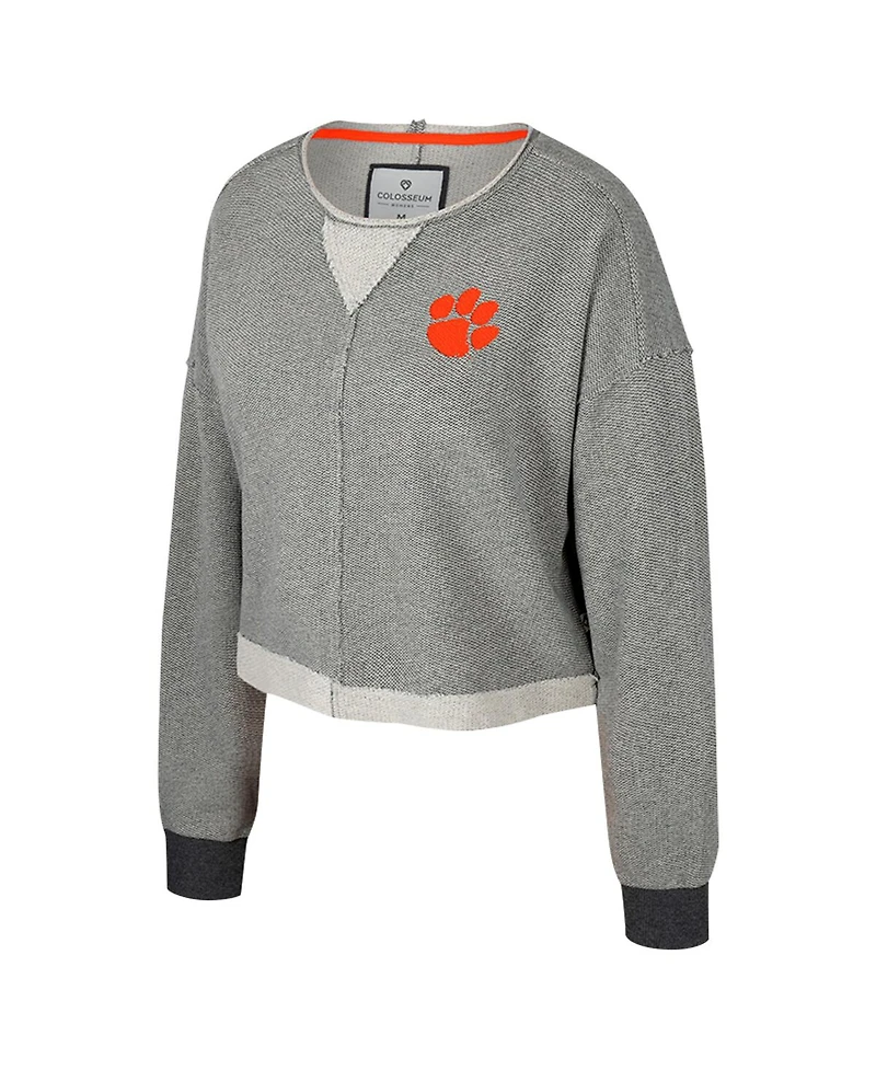 Colosseum Women's Charcoal Clemson Tigers Magnum Scoop Neck Cropped Pullover Sweatshirt