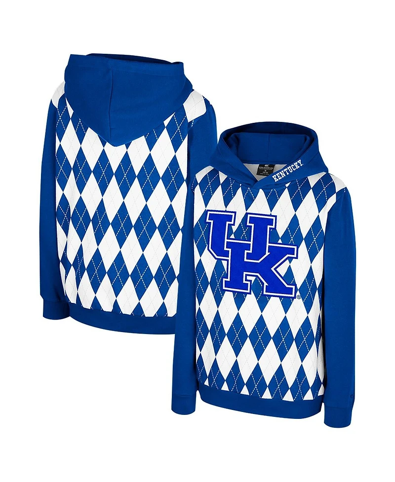 Colosseum Big Boys and Girls Royal Kentucky Wildcats Argyle The Dealio Pullover Hoodie
