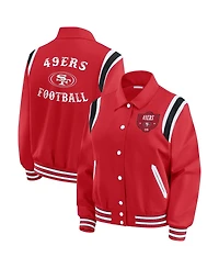 Wear by Erin Andrews Women's Scarlet San Francisco 49ers Varsity Lightweight Full-Snap Jacket