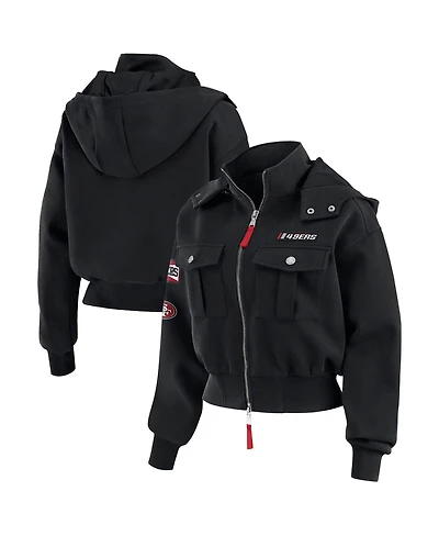 Wear by Erin Andrews Women's Black San Francisco 49ers Patch Pocket Bomber Jacket