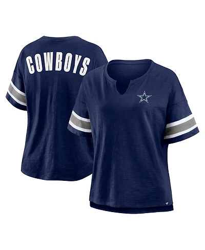 Fanatics Women's Navy Dallas Cowboys Redzone Bling Stripe Sleeve Notch Neck T-Shirt