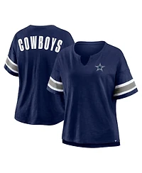 Fanatics Women's Navy Dallas Cowboys Redzone Bling Stripe Sleeve Notch Neck T-Shirt