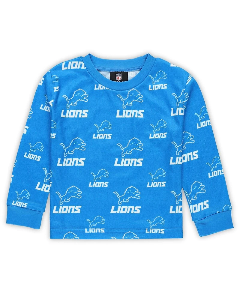 Outerstuff Toddler Blue Detroit Lions All-Over-Print Long Sleeve T-Shirt and Pants Sleep Set