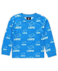 Outerstuff Toddler Blue Detroit Lions All-Over-Print Long Sleeve T-Shirt and Pants Sleep Set