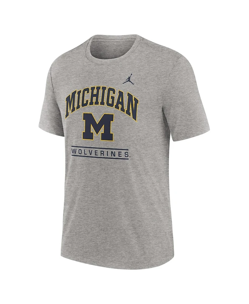 Jordan Men's Heather Gray Michigan Wolverines Arch Over Logo Tri-Blend T-Shirt