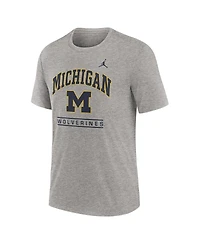 Jordan Men's Heather Gray Michigan Wolverines Arch Over Logo Tri-Blend T-Shirt