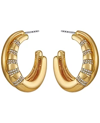 Guess Glass Stone Gold-Tone Pave Huggie Hoop Earrings